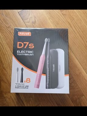 Fairywill D7S Sonic Electric Toothbrush 2 Pk Rechargeable Travel Set Black/Pink